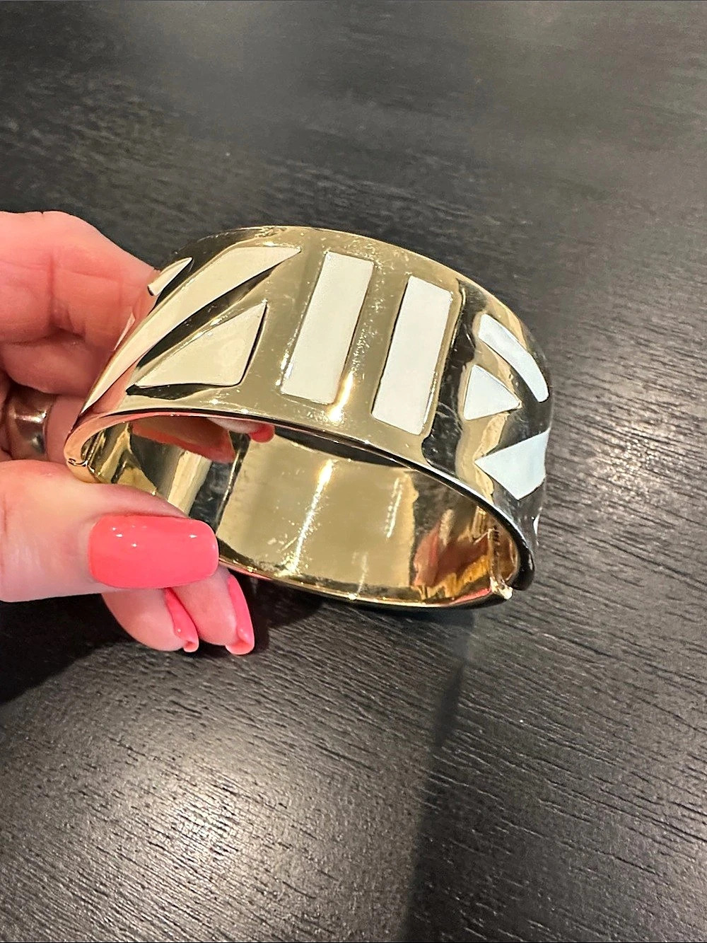 Geometric Gold & White Cuff Bracelet